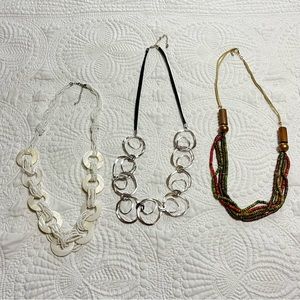 Statement Necklaces Lot 3 White Shell Rope Silver Metal Circles Green Red Rope